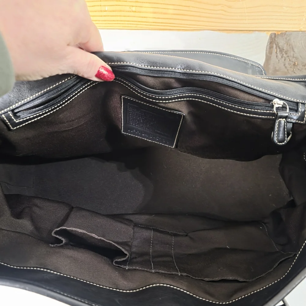 Coach Black Leather Travel Tote Bag with Buckle Strap